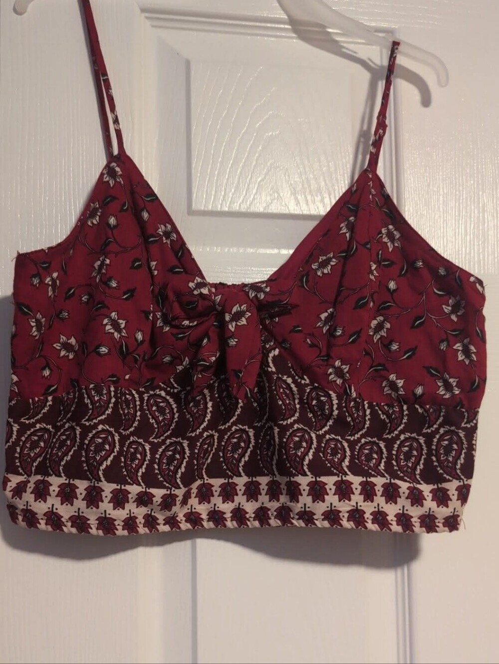 B.O.G. Boho Floral Paisley Tie-Front Crop Camisole Tank Top